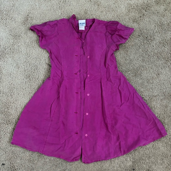 Hot Pink Silk Button Down Dress Vintage Feu Follez - Picture 4 of 12